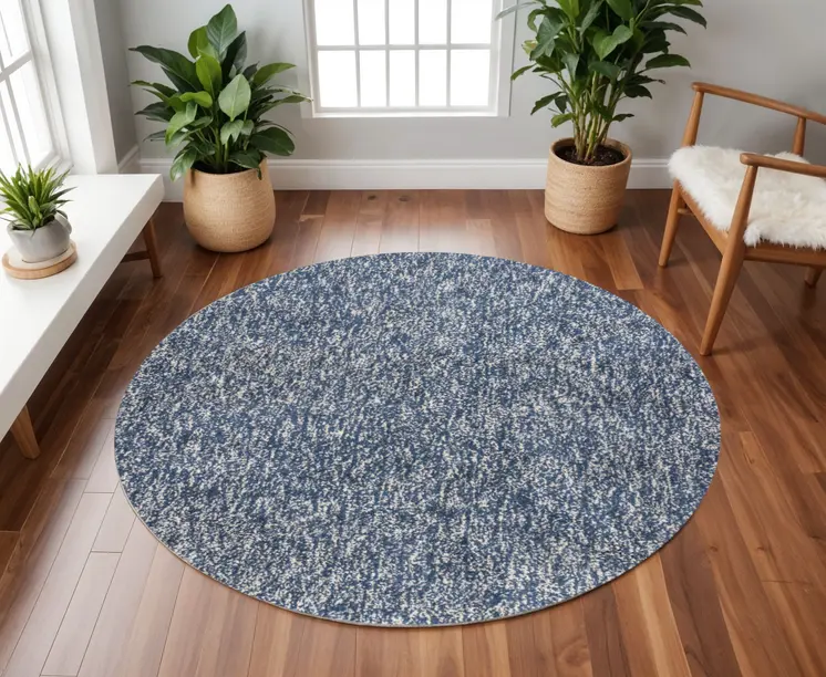 8' Indigo Ivory Heather Round Indoor Shag Rug