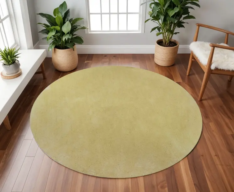 8' Canary Yellow Round Indoor Shag Rug