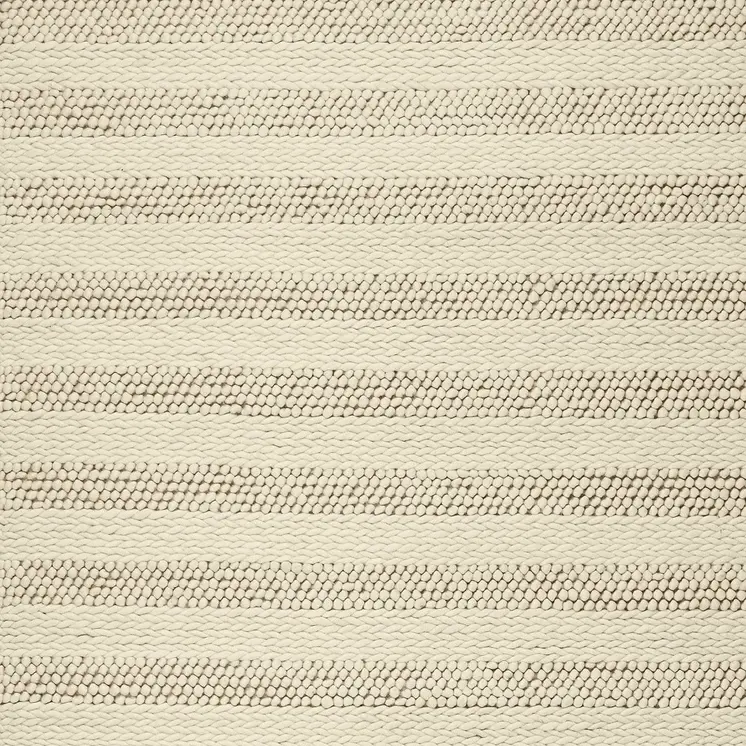 5' X 7' Ivory And White New Zealand Lambs Wool Striped Hand Woven Area Rug