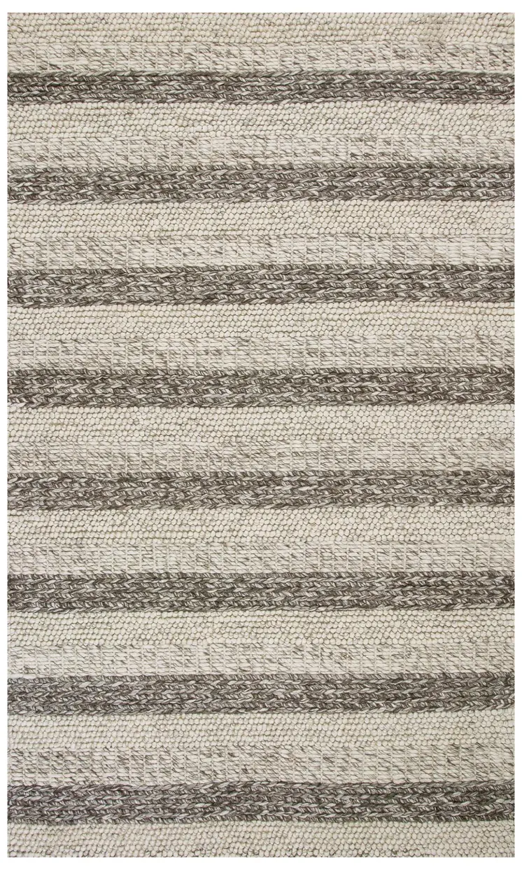 5' X 7' Gray And White New Zealand Lambs Wool Striped Hand Woven Area Rug