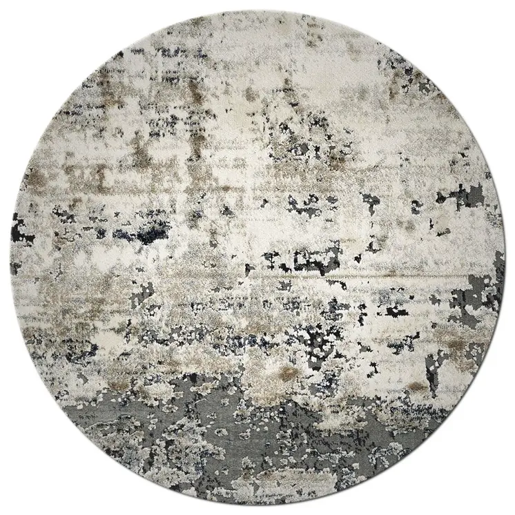 8' Ivory And Teal Abstract Round Rug