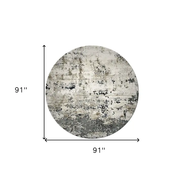 8' Ivory And Teal Abstract Round Rug