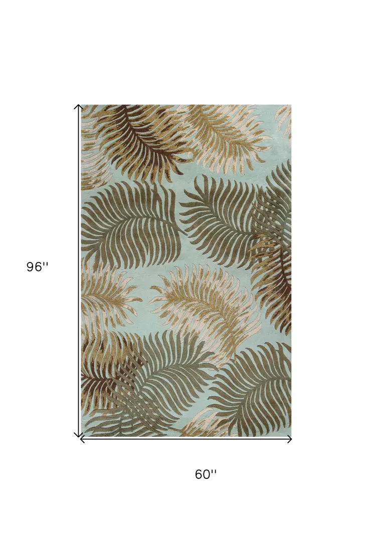 5' X 8'  Wool Aqua Area Rug