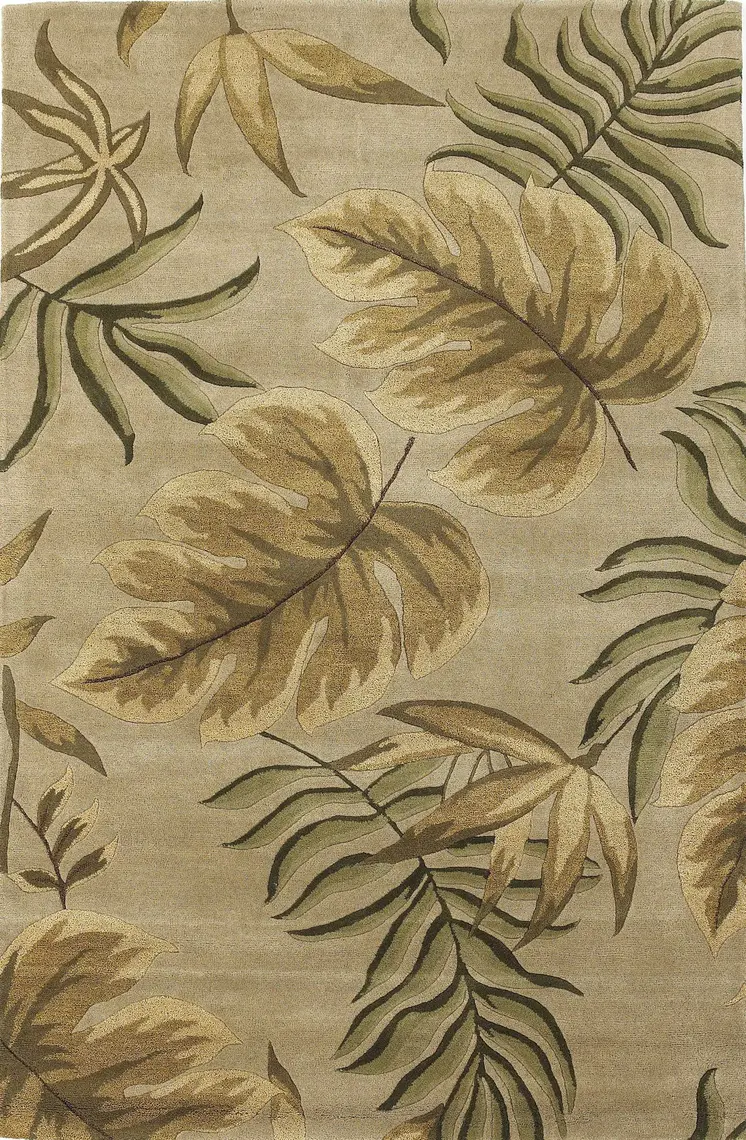 5' X 8' Sand And Beige Wool Botanical Leaves Hand Tufted Area Rug