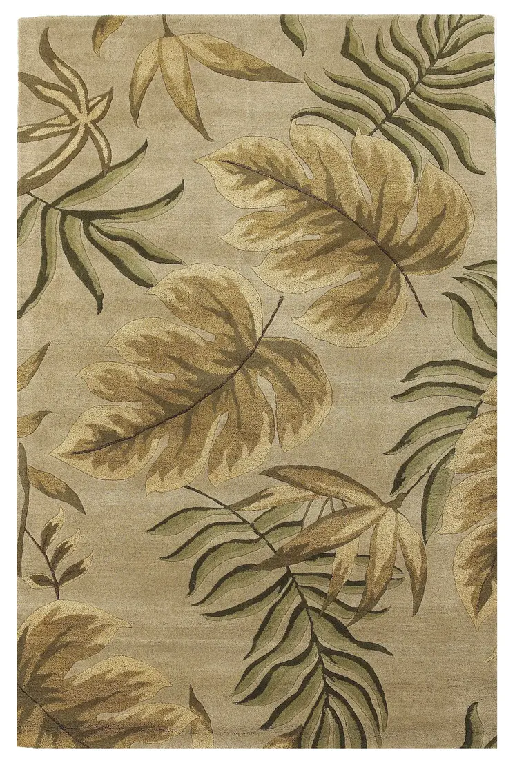 5' X 8' Sand And Beige Wool Botanical Leaves Hand Tufted Area Rug