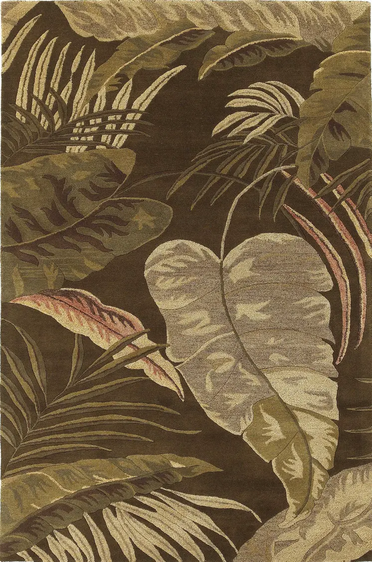 5' X 8' Brown And Green Wool Botanical Leaves Hand Tufted Area Rug