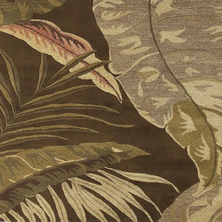 5' X 8' Brown And Green Wool Botanical Leaves Hand Tufted Area Rug