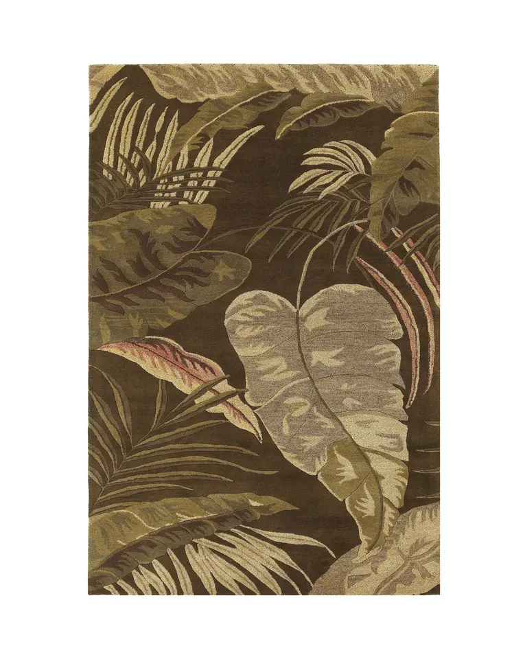 5' X 8' Brown And Green Wool Botanical Leaves Hand Tufted Area Rug