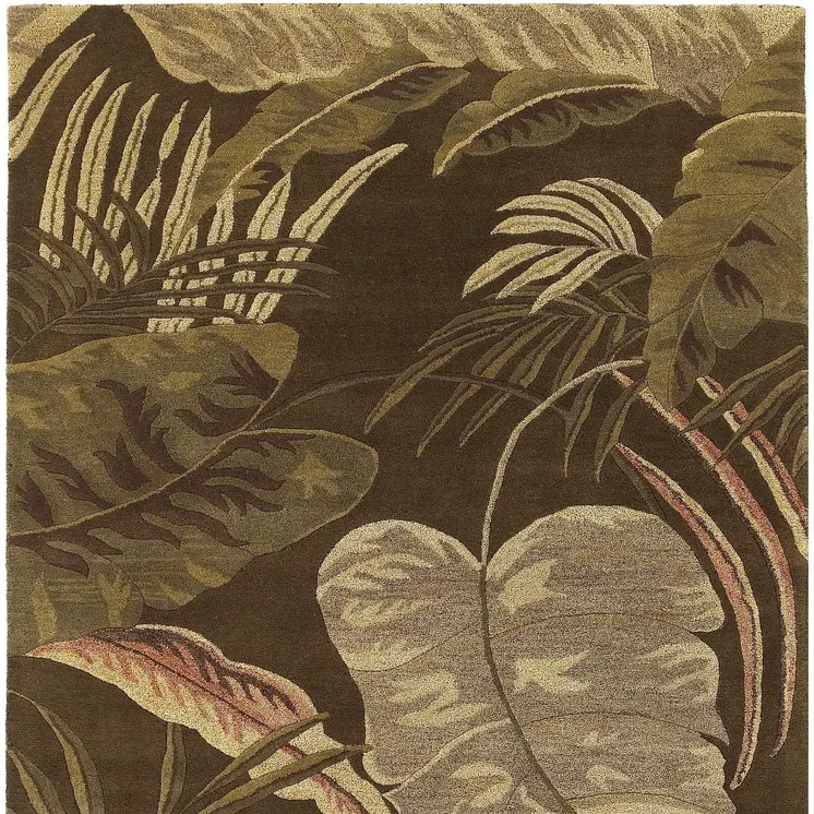 5' X 8' Brown And Green Wool Botanical Leaves Hand Tufted Area Rug