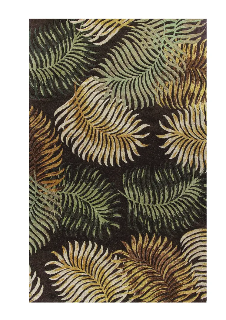 5' X 8' Espresso Green And Yellow Wool Botanical Leaves Hand Tufted Area Rug