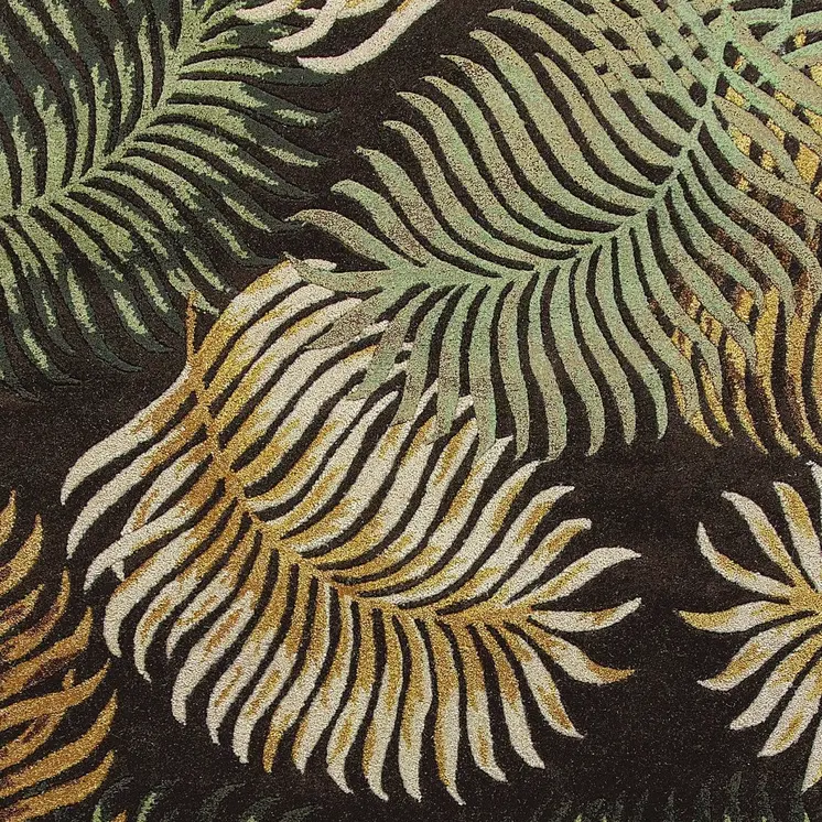 5' X 8' Espresso Green And Yellow Wool Botanical Leaves Hand Tufted Area Rug