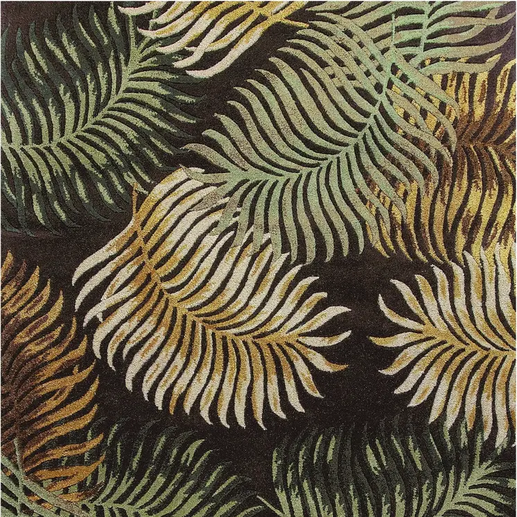 5' X 8' Espresso Green And Yellow Wool Botanical Leaves Hand Tufted Area Rug