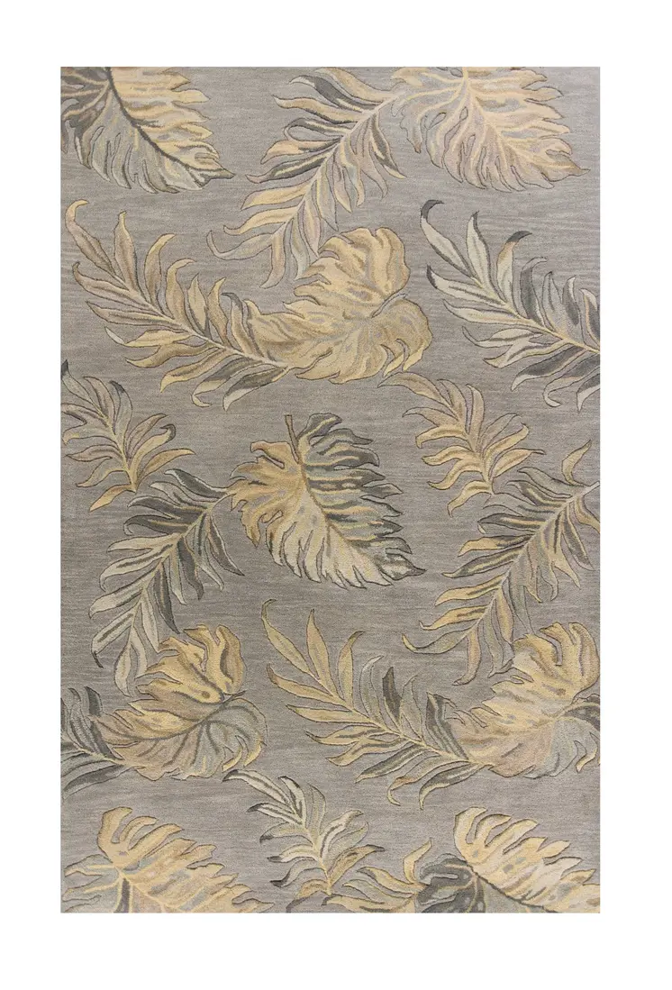 5' X 8' Gray And Taupe Wool Tropical Botanical Hand Tufted Area Rug
