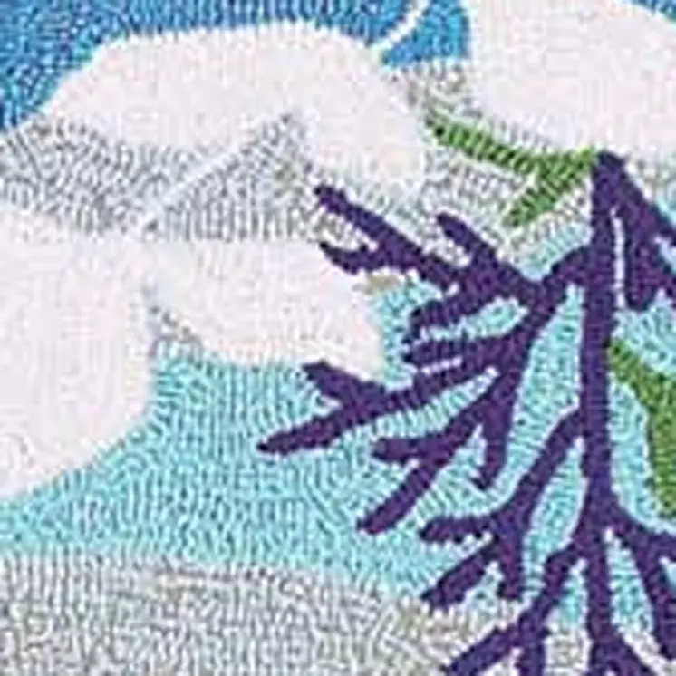 8' X 10' Blue Red And White Fish Hand Hooked Area Rug
