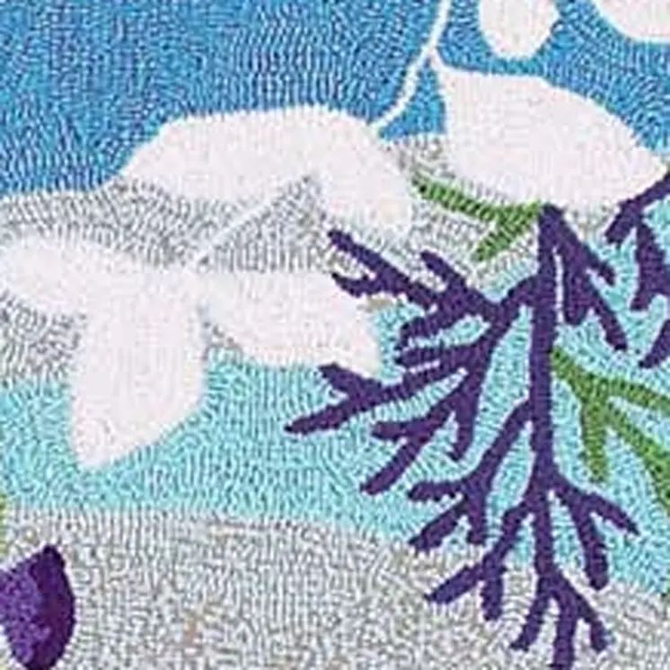 8' X 10' Blue Red And White Fish Hand Hooked Area Rug