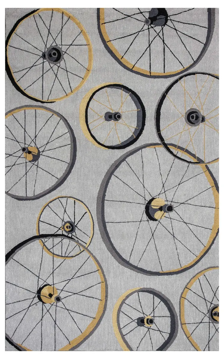 8' X 10' Gray Hand Hooked Wheels Area Rug