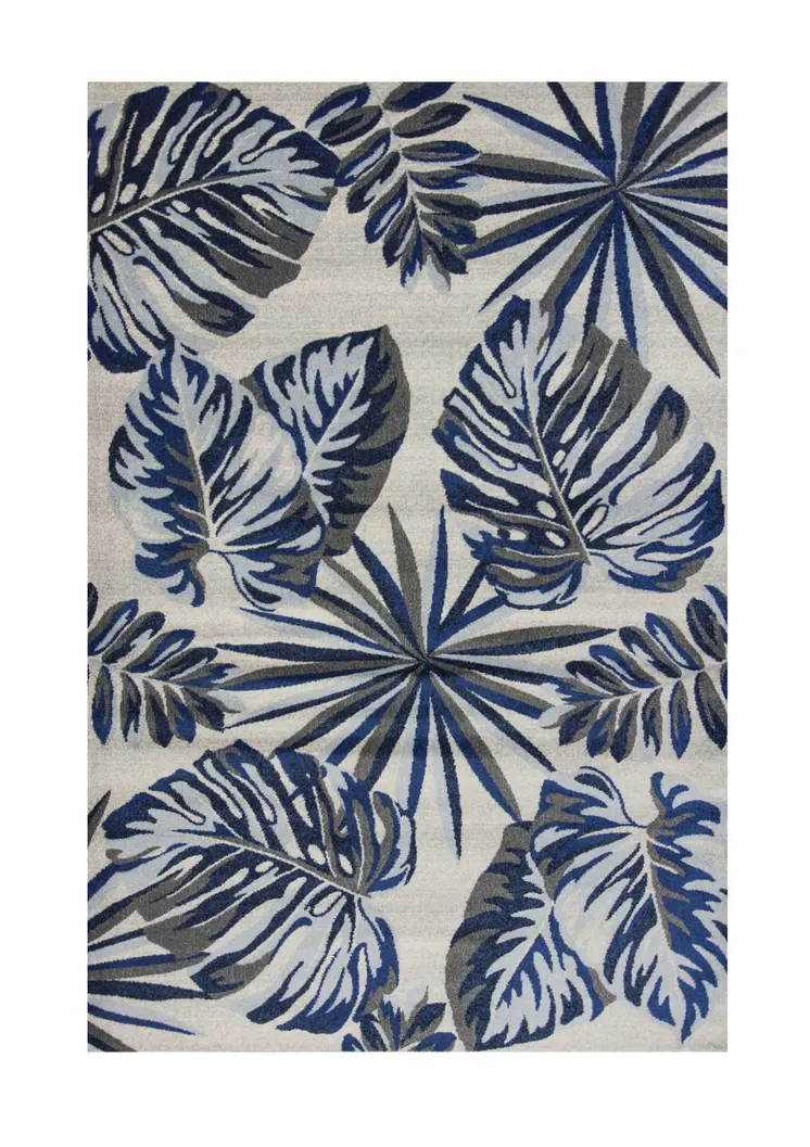 8' X 11' Blue And Gray Botanical Leaves Area Rug