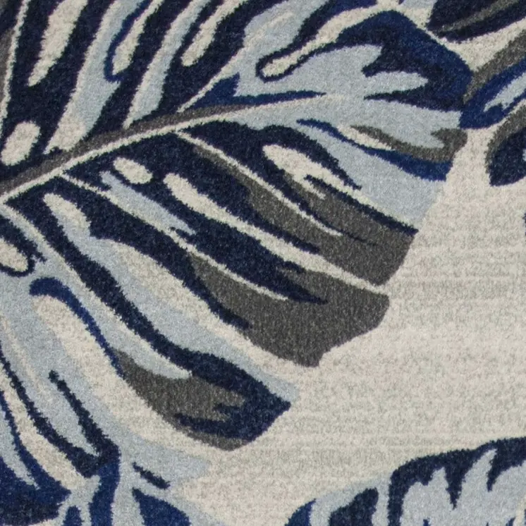 8' X 11' Blue And Gray Botanical Leaves Area Rug
