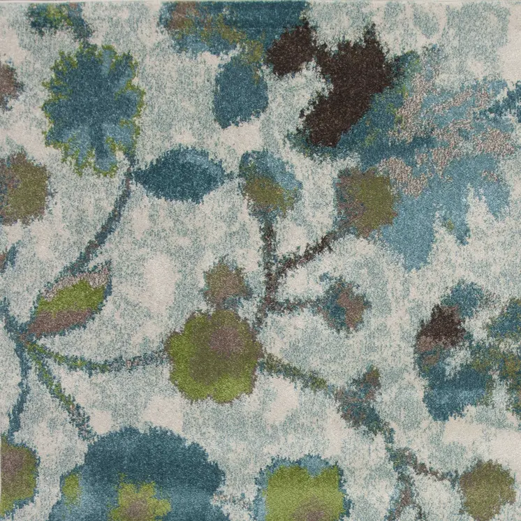 8' X 11' Teal Blue White And Green Floral Area Rug