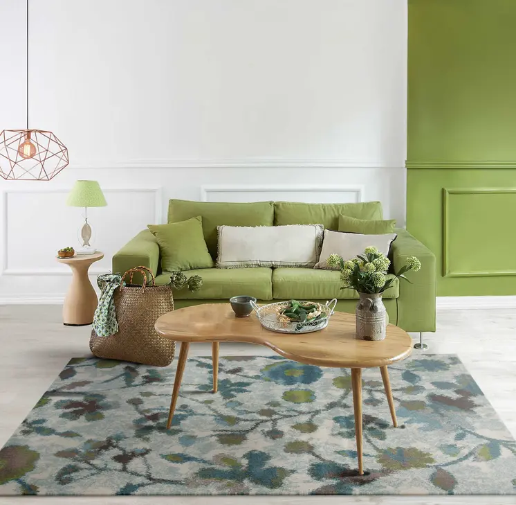 8' X 11' Teal Blue White And Green Floral Area Rug