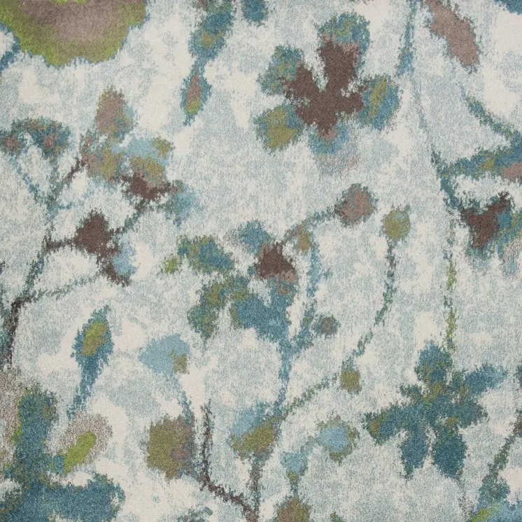 8' X 11' Teal Blue White And Green Floral Area Rug