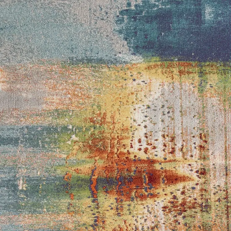 8' X 11' Blue Rust And Orange Abstract Area Rug