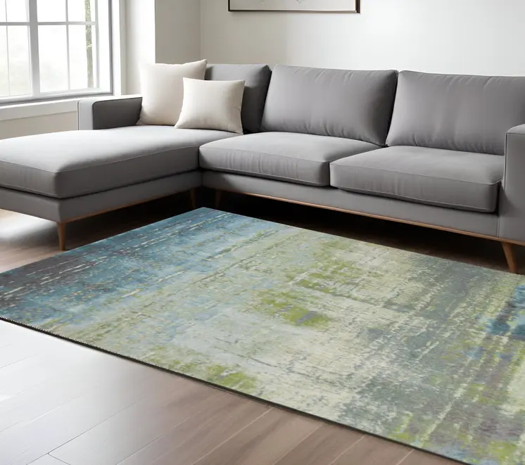 7' X 10' Blue and Green Area Rug