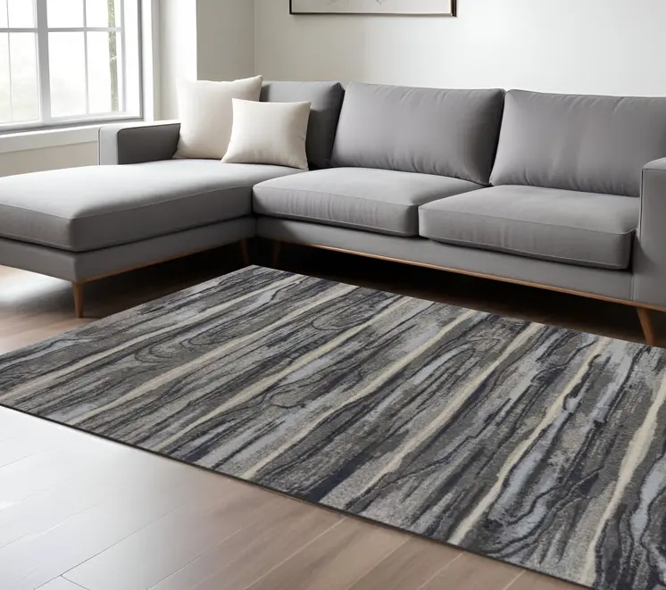 8' X 11' Gray And Black Abstract Area Rug