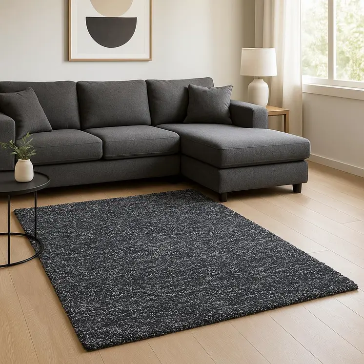8' X 10' Black Shag Hand Woven Area Rug