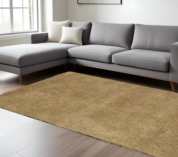 8' X 10' Gold Shag Hand Woven Area Rug