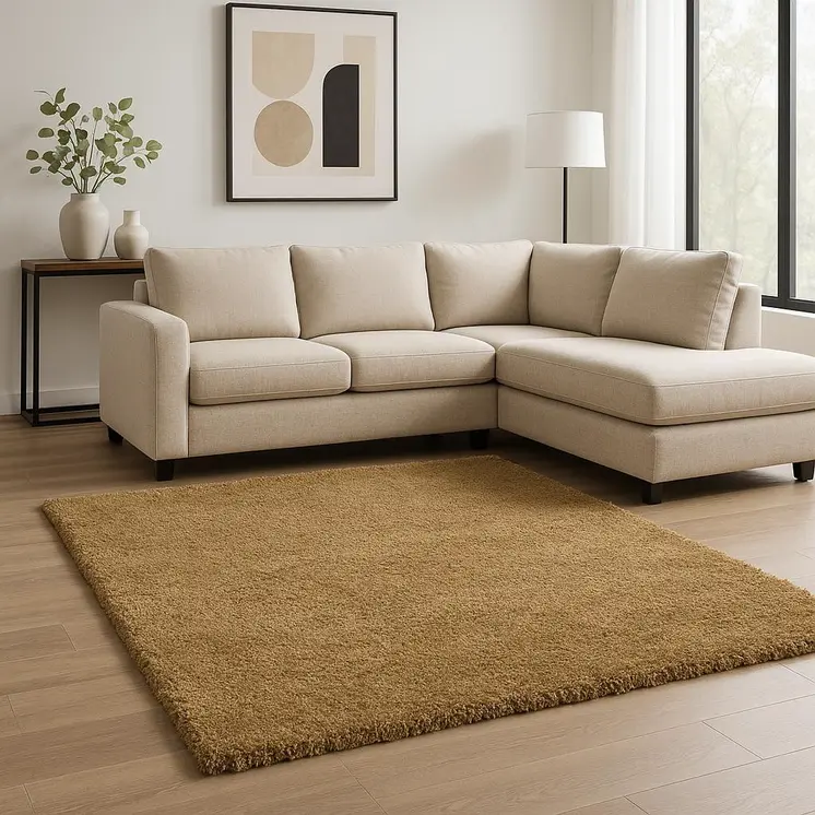 8' X 10' Gold Shag Hand Woven Area Rug