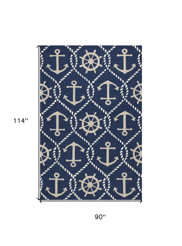 7' X 9' Navy Blue Nautical Handmade Indoor Outdoor Area Rug