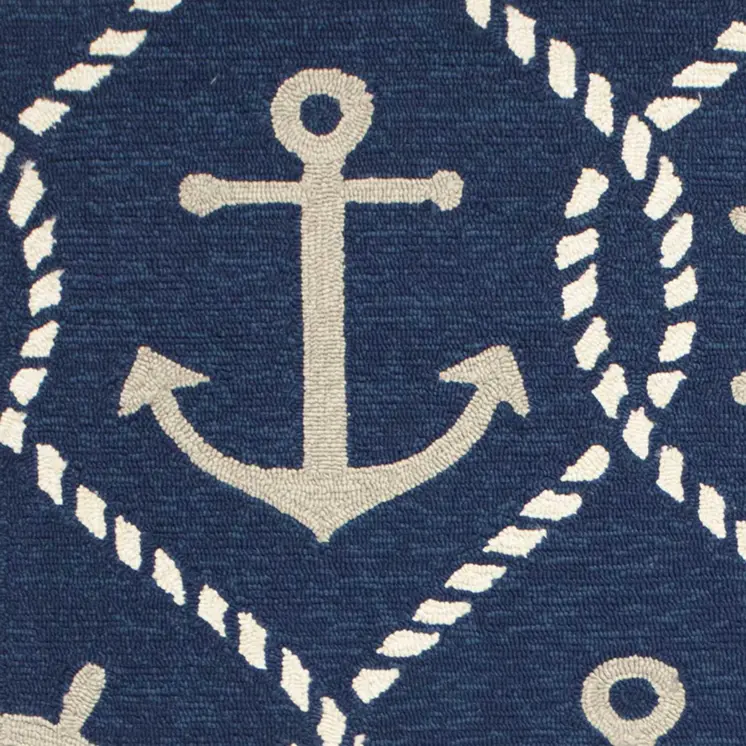 7' X 9' Navy Blue Nautical Handmade Indoor Outdoor Area Rug