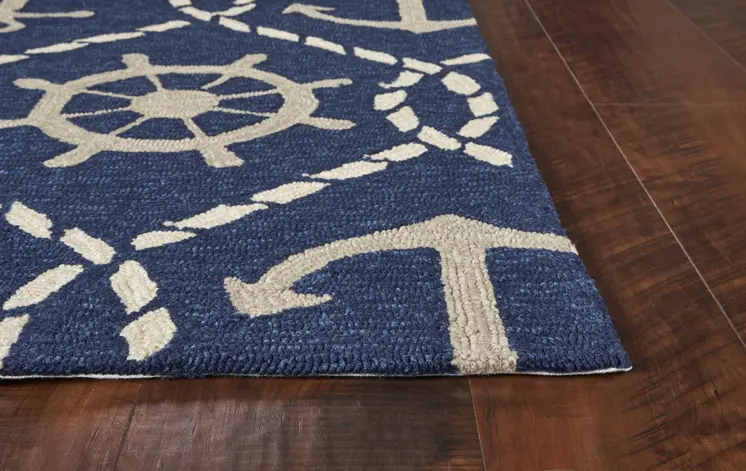 7' X 9' Navy Blue Nautical Handmade Indoor Outdoor Area Rug
