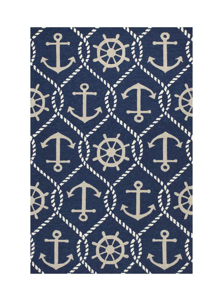 7' X 9' Navy Blue Nautical Handmade Indoor Outdoor Area Rug