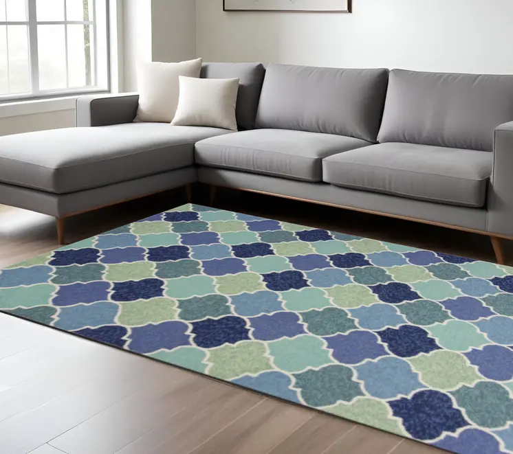 7' X 9'  Uv Treated Polypropylene Blue Area Rug
