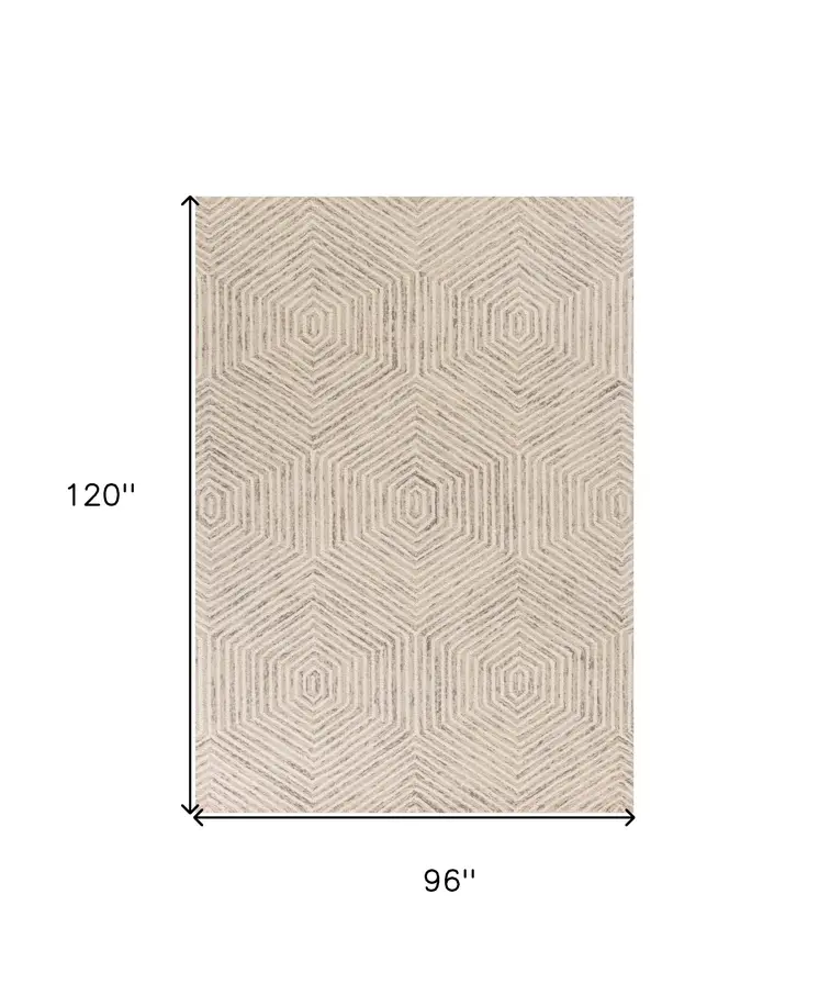 8' X 10' Ivory and Gray Wool Geometric Hand Tufted Area Rug
