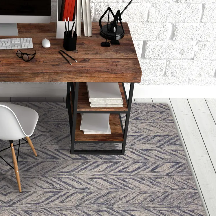 8' X 10' Blue Hand Tufted Herringbone Indoor Area Rug