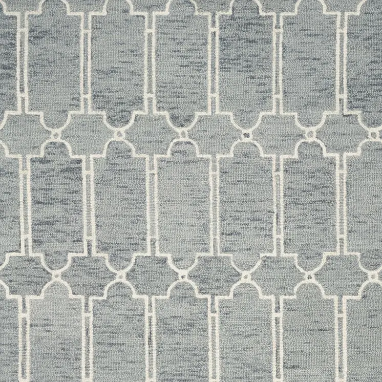 8' X 10' Blue And Ivory Wool Geometric Hand Tufted Area Rug