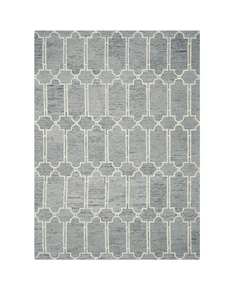 8' X 10' Blue And Ivory Wool Geometric Hand Tufted Area Rug