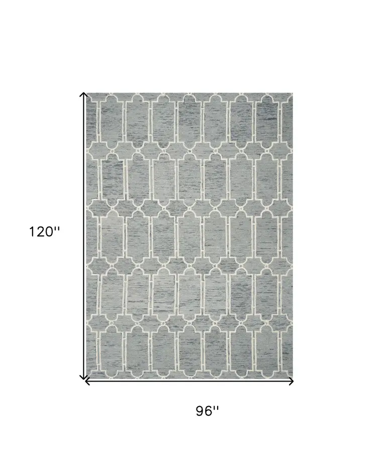 8' X 10' Blue And Ivory Wool Geometric Hand Tufted Area Rug