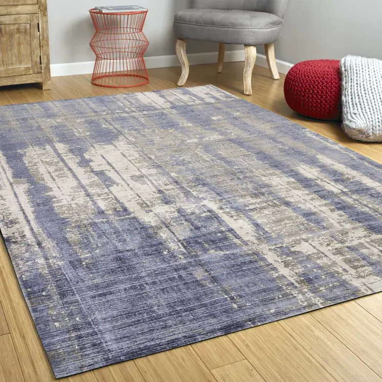 5' X 7' Blue Gray And Ivory Abstract Hand Loomed Area Rug
