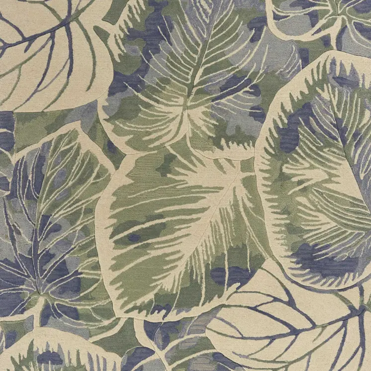 5' X 8' Blue Green And Beige Wool Tropical Botanical Hand Tufted Area Rug