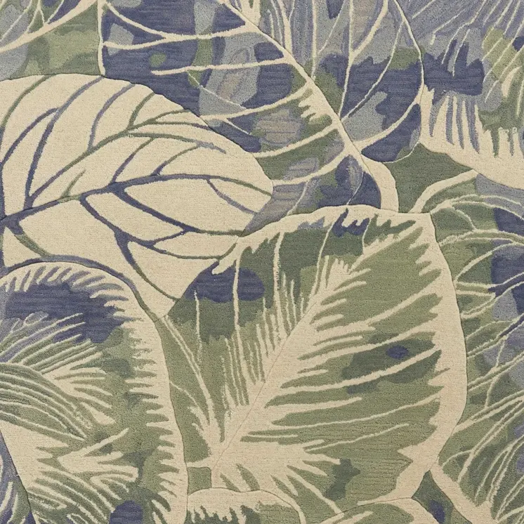 5' X 8' Blue Green And Beige Wool Tropical Botanical Hand Tufted Area Rug