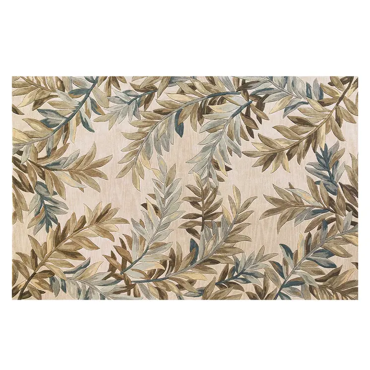 5' X 8' Ivory And Green Wool Botanical Leaves Hand Tufted Area Rug