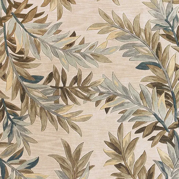 5' X 8' Ivory And Green Wool Botanical Leaves Hand Tufted Area Rug