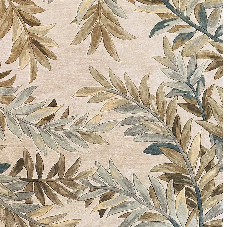 5' X 8' Ivory And Green Wool Botanical Leaves Hand Tufted Area Rug