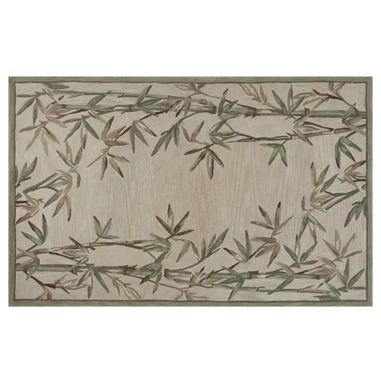 5' X 8' Ivory And Green Wool Botanical Leaves Hand Tufted Area Rug