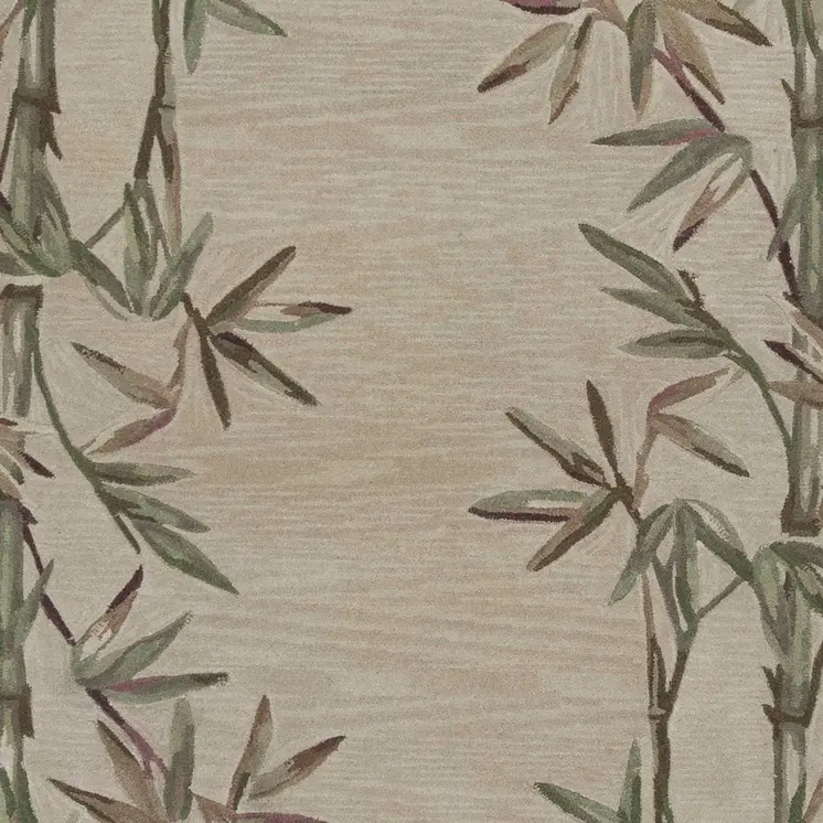 5' X 8' Ivory And Green Wool Botanical Leaves Hand Tufted Area Rug