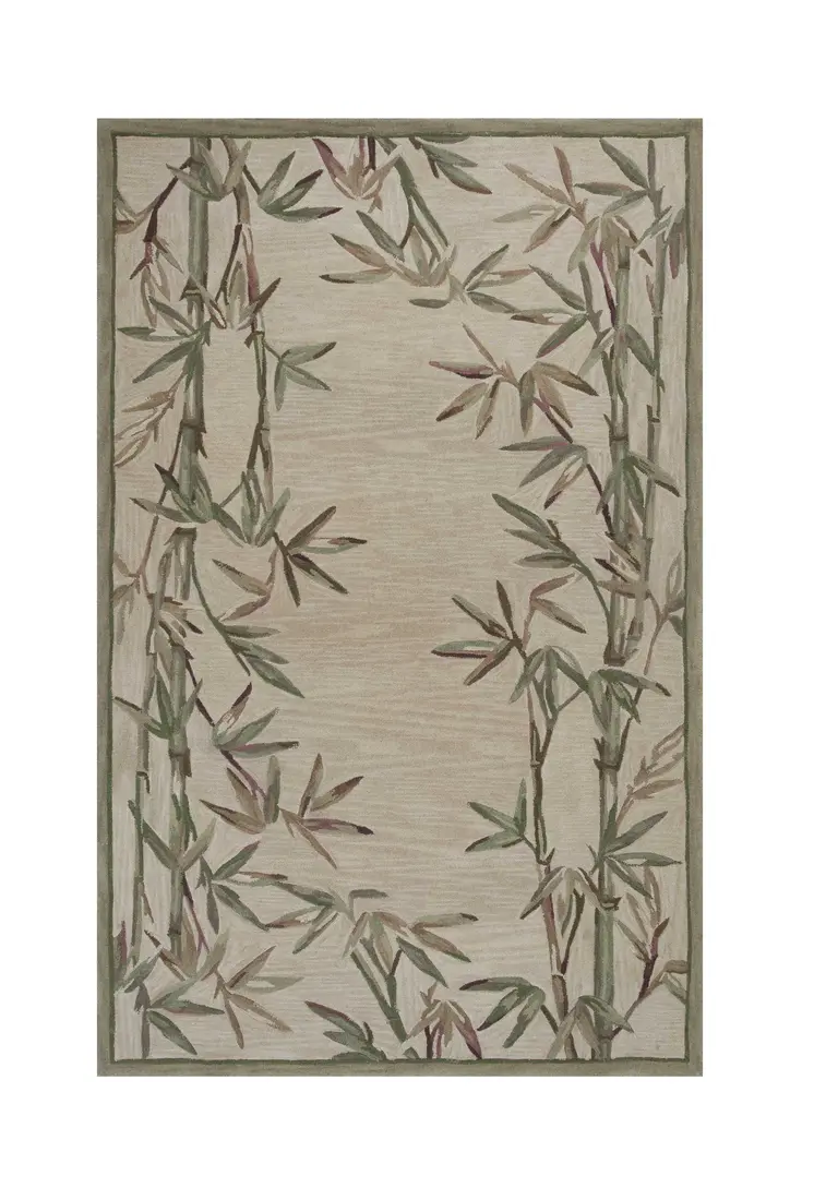 5' X 8' Ivory And Green Wool Botanical Leaves Hand Tufted Area Rug